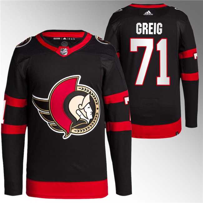 Mens Ottawa Senators #71 Ridly Greig Black Premier Breakaway Stitched Jersey